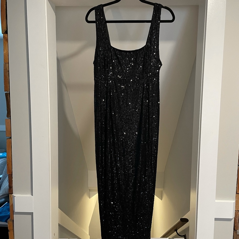 Club L London Maternity sequin square neck midi pencil dress in black
